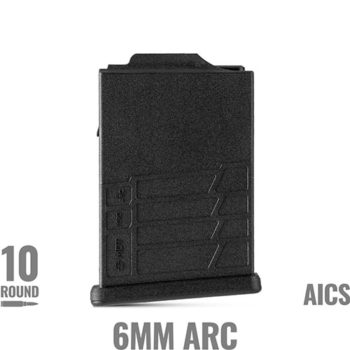 MDT 6mm ARC Polymer Mags offer quiet, reliable performance with a 10-round capacity, designed for AICS mag wells and compatible with various stocks.